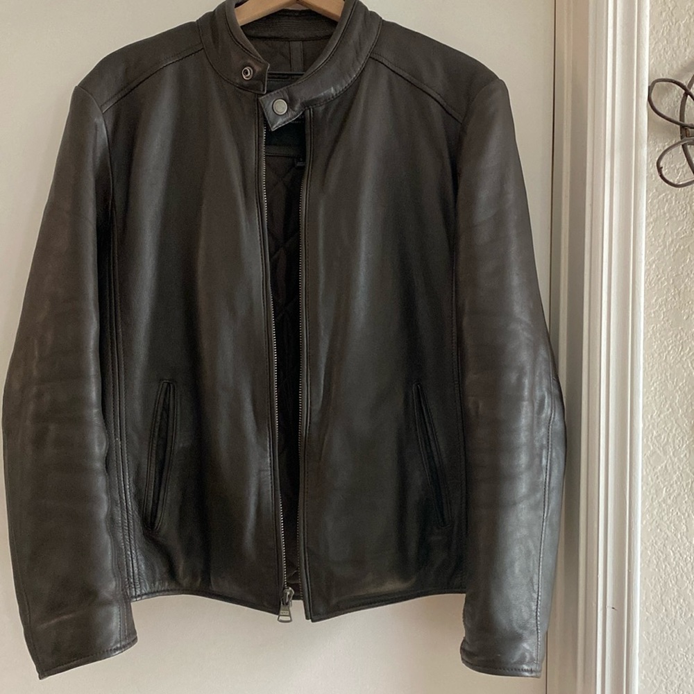 Andrew Marc Dark Brown Leather Bomber Jacket
